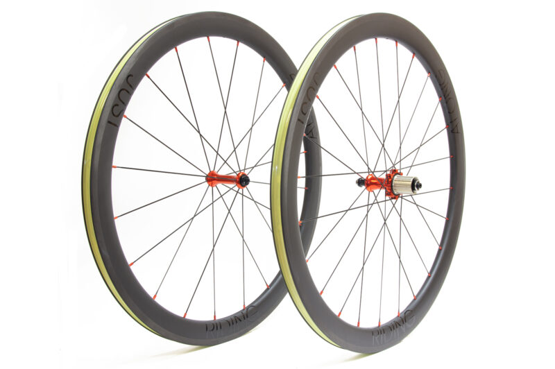 Mahi Mahi 45 rim brake wheelset with red straight-pull hubs