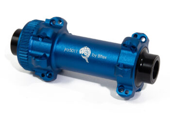 centre-lock straight-pull hubs in deep ocean blue with a matt finish