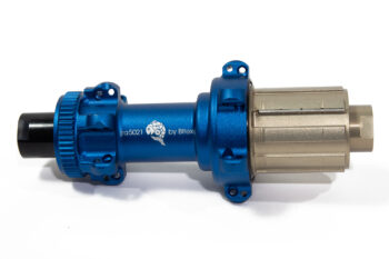 centre-lock straight-pull hubs in deep ocean blue with a matt finish