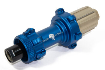 centre-lock straight-pull hubs in deep ocean blue with a matt finish