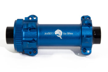 centre-lock straight-pull hubs in deep ocean blue with a matt finish