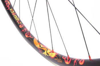 red nipples on red & orange 28 hole monitor rim with red nipples