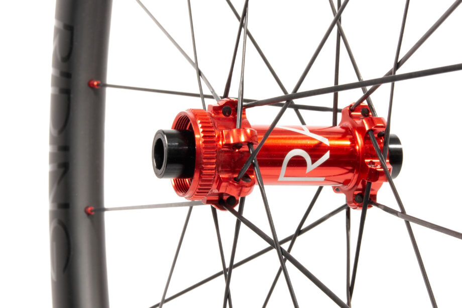 red straight-pull centre-lock disk hub with JRA etching