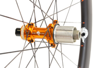 Mahi Mahi 50 deep with tangerine orange hubs, white decals and orange nipples