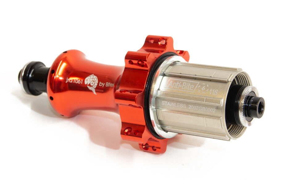 JRA straight-pull road hubs in red